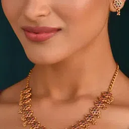 Jaypore Gold Temple Brass Statement Necklace & Earring Set-image-35