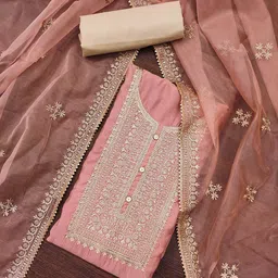 SAINOOR Embroidered Sequinned Pure Silk Semi-Stitched Dress Material-picture-36