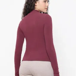 Guess Alba Grape Violet Solid High Neck Regular Fit T-Shirt image 2