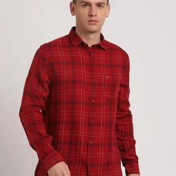 Turtle Red Cotton Slim Fit Chequered Shirt-picture-19