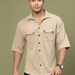 Rigo Men Beige Polycorduroy Oversized Utility Shirt-picture-10