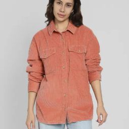 American Eagle Peach Cotton Loose fit Solid Shacket-picture-3