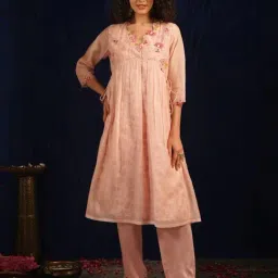 Jaypore Women Pink Applique Flared Fit Kurta-image-57