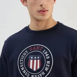 Gant Men Navy Blue Solid Round Neck Sweatshirt image 3