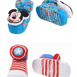 Yellow Bee Boys Pack Of 2 Marvel Captain America & Mickey Mouse Cotton Ankle Length Socks image 4