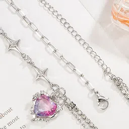 FIMBUL Stainless Steel Heart & Star Charm Stone-Studded Layered Necklace image 5
