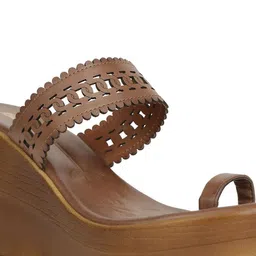 Bata Women Textured Ethnic Wedge Sandals with Laser Cuts image 4