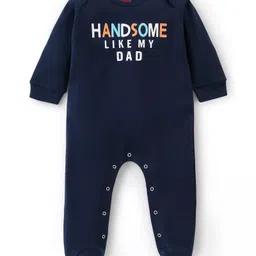 Babyhug Cotton Knit Full Sleeves Footed Sleepsuit with Text Print - Navy Blue-picture-23