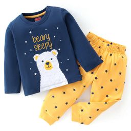 Babyhug Cotton Knit Full Sleeves Night Suit With Polar Bear Print - Navy Blue & Yellow-picture-6