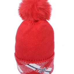 CrayonFlakes Abstract Design & Pom Pom Detailed Woolen Cap - Red-picture-11