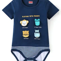 Babyhug 100% Cotton Half Sleeves Onesie Animal Patch - Navy Blue-picture-14