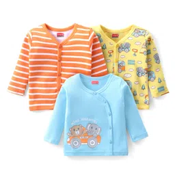 Babyhug 100% Cotton Knit Full Sleeves Front Open Vest Animal Print Pack of 3 - Orange Blue & Yellow-picture-30