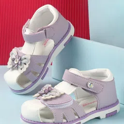 Cute Walk by Babyhug Slip On Sandals with Butterfly Applique & Velcro Closure - Purple-picture-28