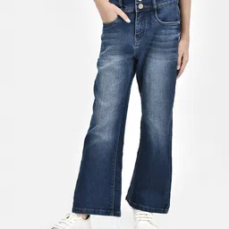 CRIMSOUNE CLUB Mild Washed Bell Bottom Jeans - Blue-image-36