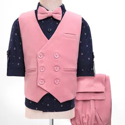 Robo Fry Woven Full Sleeves Printed 3 Piece Party Suit With Bow - Pink-picture-16