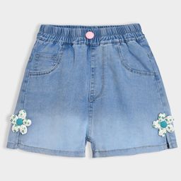 Mi Arcus Denim Floral Applique Detailed Washed Shorts - Blue-picture-8