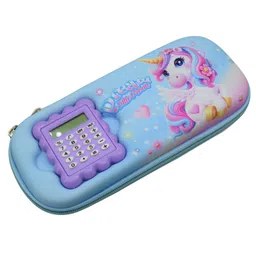 Asera 3D Cover Eva Calculator Pencil Case Zip Pouch School Pouch Organizer Premium Stylish Compartments | School Supplies (Unicorn)- sky blue-picture-20