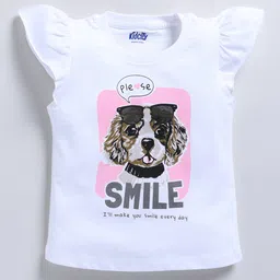 Kidcity Soft Cotton Sinker Cap Sleeves Puppy Printed Top - White-picture-26