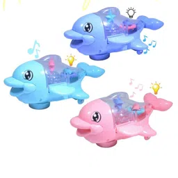 YAMAMA Musical Cute Transparent Dolphin Toys With 360 Degree Rotating Universal Wheel Lights And Music Kids Toys (Pack of 1 Color May Vary)-picture-10