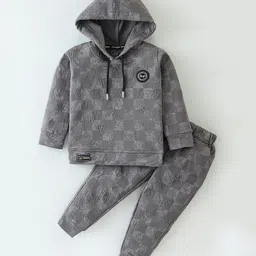 Dapper Dudes Full Sleeves Alphabets Puff Printed Light Winter Hooded Tee & Coordinating Track Pants Set - Grey-picture-32