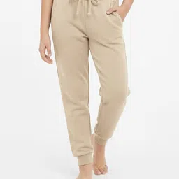 Charm n Cherish Cotton Blend Knit Solid Joggers - Beige-image-52