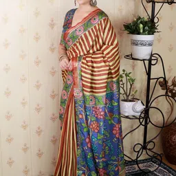 ELITE WEAVES Kalamkari Silk Blend Tussar Saree image 2