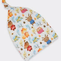 THE PLUSH CLUB Bamboo Baby Animals Printed Beanie Cap - Orange & White image 2