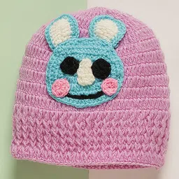 mayra knits MayRa Knit Hand Knitted Pack Of 2 Animal Applique Detailed Crochet Caps - White & Purple - Circumference 25 Cm image 2