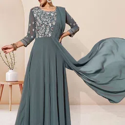 Sangria Sequence Embroidered Draped A-Line Gown Ethnic Dress-image-32