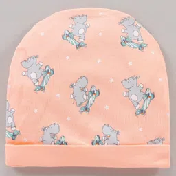 Babyhug 100% Cotton Cap Mittens & Booties Set Animal Print Peach - Diameter 11 cm image 3