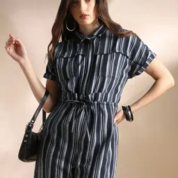 Globus Navy Blue & Grey Striped Cotton Basic Jumpsuit image 2