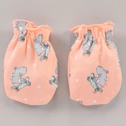 Babyhug 100% Cotton Cap Mittens & Booties Set Animal Print Peach - Diameter 11 cm image 4