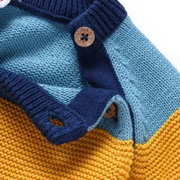 Babyhug Cotton Knitted Full Raglan Sleeves Color Block Pullover Sweater - Blue Yellow & Pink image 4