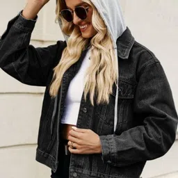 Oh Rare Hooded Drop-Shoulder Sleeves Pockets Denim Jackets image 4