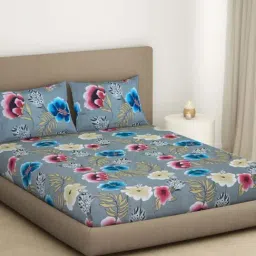 Welspun Bliss Silver Microfibre 120 TC Double Bedsheet with 2 Pillow Covers-picture-46