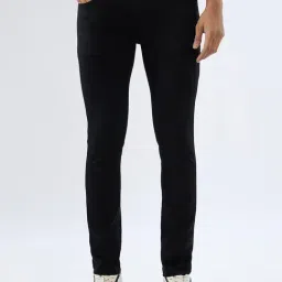 Spykar Black Cotton Slim Fit Distressed Jeans-image-63