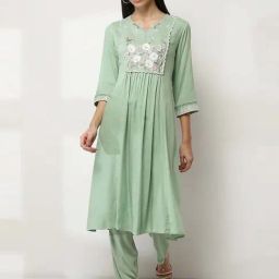 Rangriti Sage Green Regular Fit Embroidered Kurta-picture-39