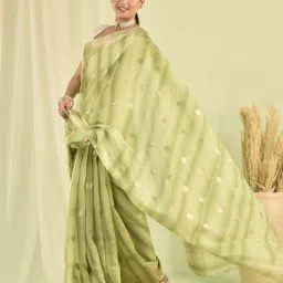 Sutra Attire Green Banarasi Kota Doria Saree image 5
