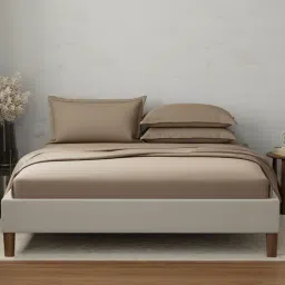 Boutique Living Emblem Brown Cotton 300 TC Flat King Bedsheet with 2 Pillow Covers-picture-27