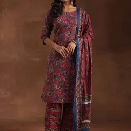 Libas Red Cotton Printed Kurta Pant Set With Dupatta-image-65