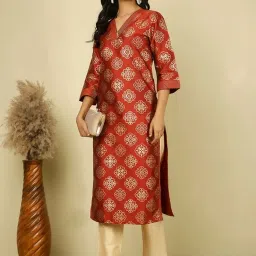 Jaipur Kurti Red Printed Straight Kurta image 5
