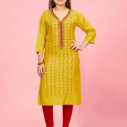 Aarika Kids Yellow Cotton Embroidered Kurti-picture-18