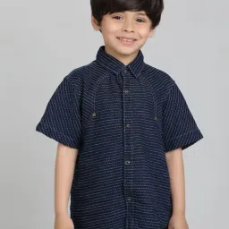 Tales & Stories Boys Dark Blue Cotton Striped Shirt-picture-43