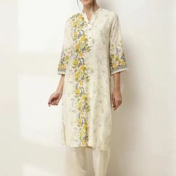 Rangriti Off White Regular Fit Floral Print Kurta-picture-4
