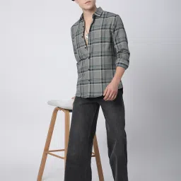 VASTRADO Core Fashion Grey Regular Fit Checks Shirt image 5