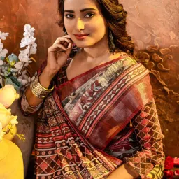 Saree Mall Multicolored Linen Self Saree with Blouse Piece image 5