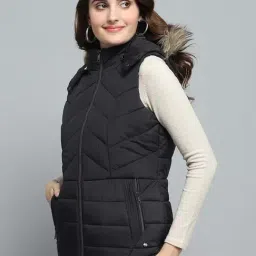 Monte Carlo Women's Black Solid Detachable Hood Sleeveless Jacket image 2