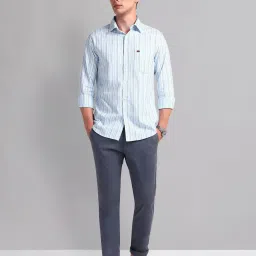 AD by Arvind Light Blue Slim Fit Striped Shirt image 5