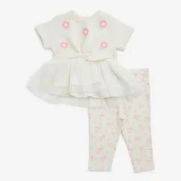 HOP Baby by Westside Off-White Floral Cotton-Blend Dress with Pants Set-picture-48