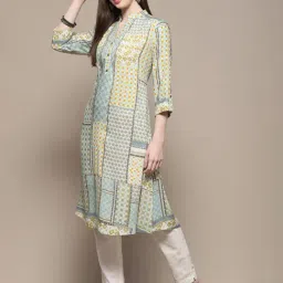 Biba Sky Blue Printed A Line Kurta image 3